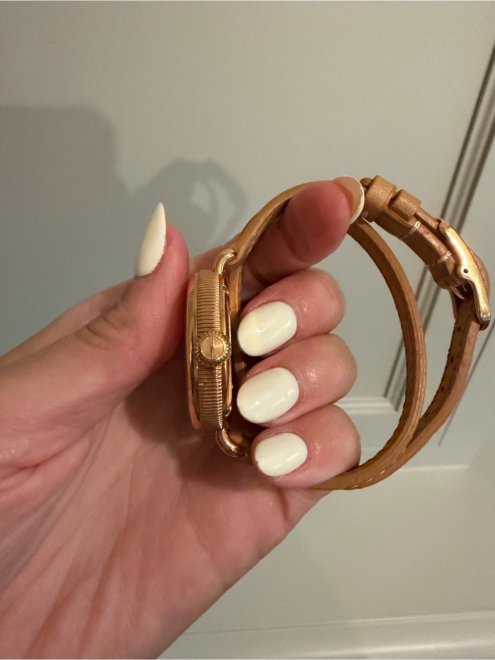 Shinola Tan Leather Double-Wrap Watch with Gold Case - Picture 3 of 6